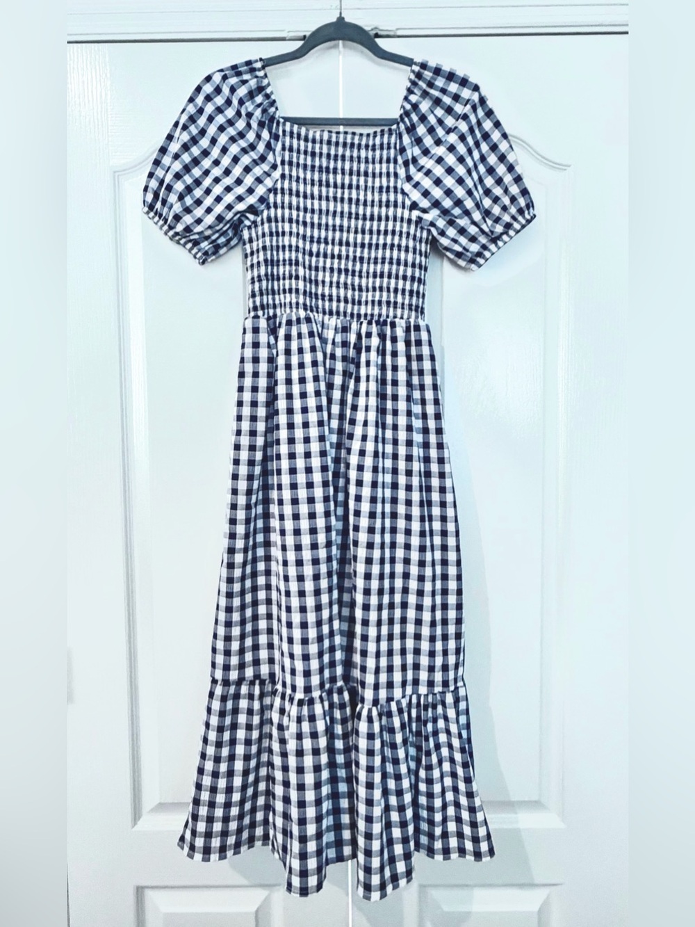 Ana & Rose Gingham Puff Sleeve Midi Dress - Navy Blue and White Sz SP - Picture 2 of 4